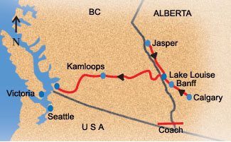 jasper calgary vancouver louise lake banff mountain map bus tours edmonton western classic rockies canadian rocky tour hotel maps guided
